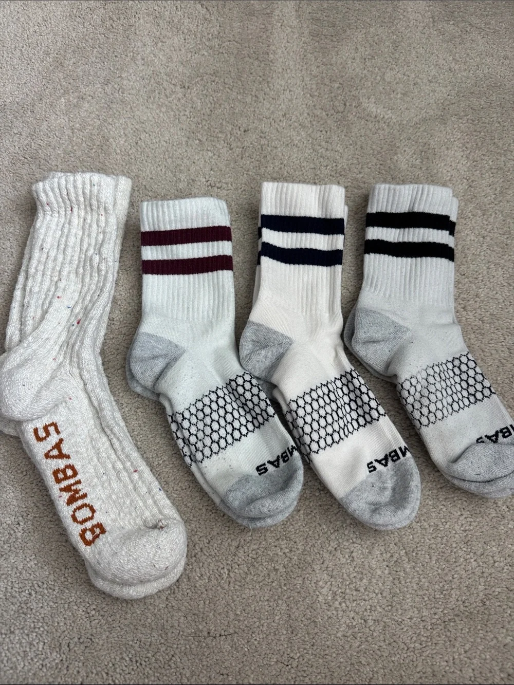 Bombas Men's White Athletic Crew Socks - 3-Pack (Striped)